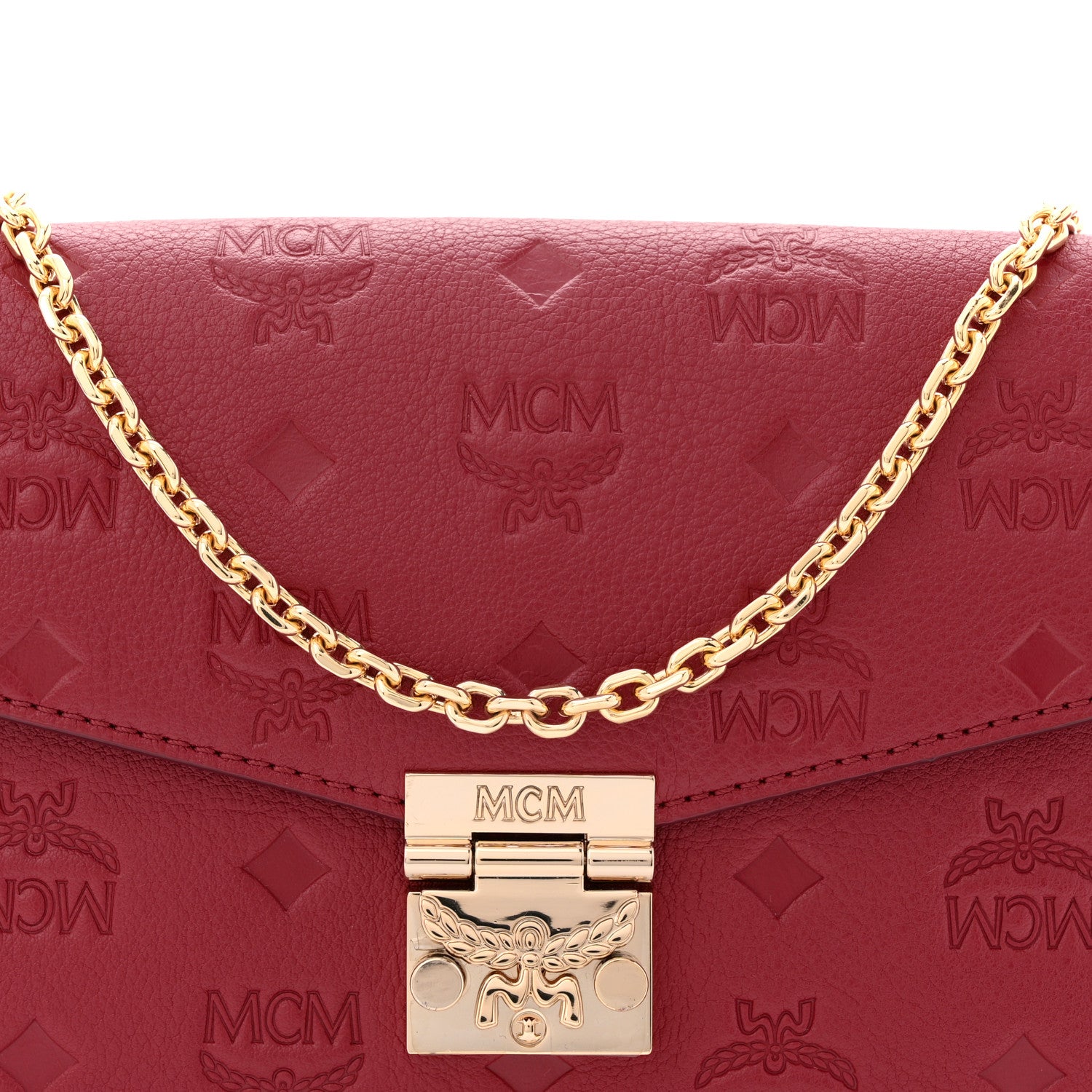 MCM Calfskin Ottomar Monogram Medium Millie Crossbody Bag Ruby Red 7 of 11