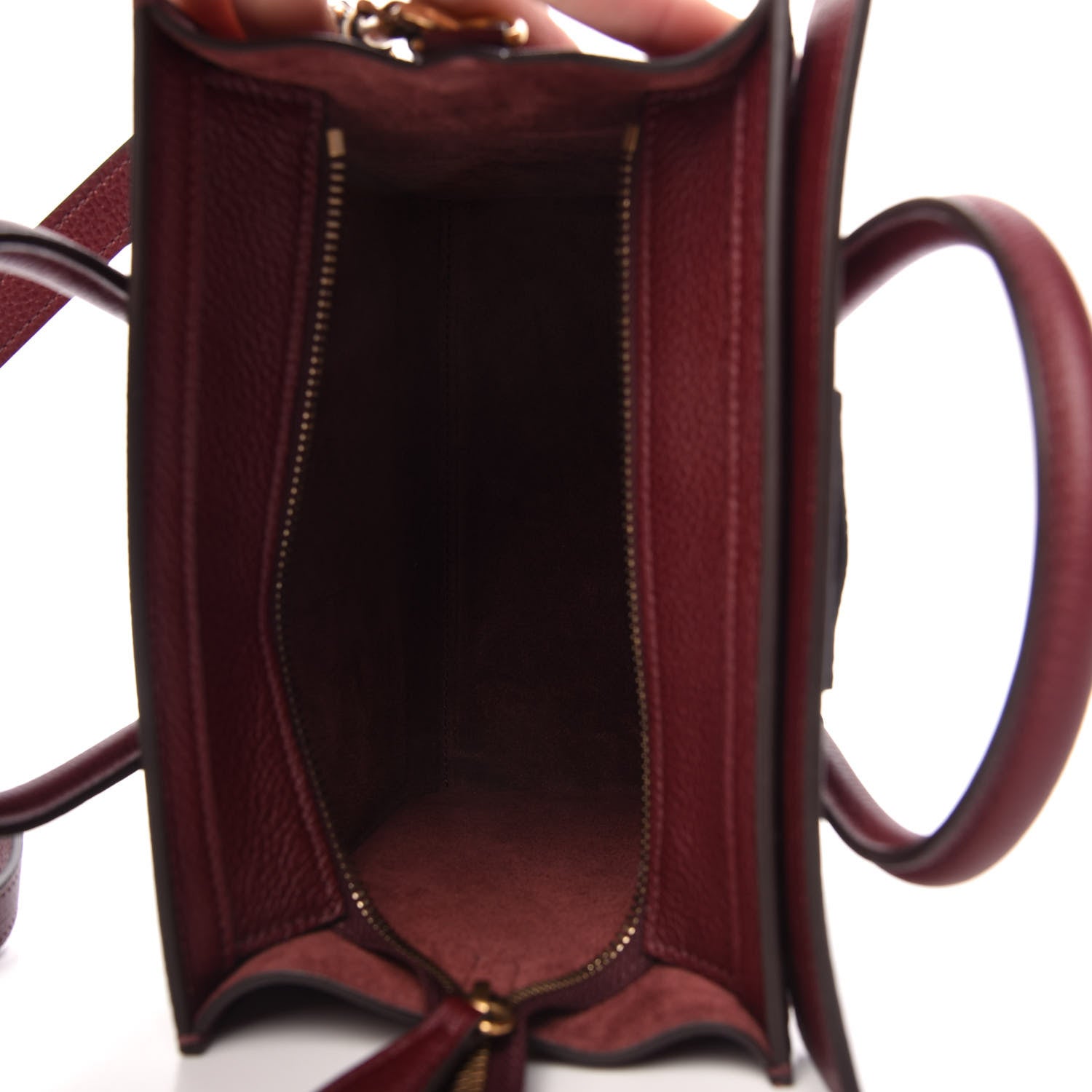 Celine Drummed Calfskin Nano Luggage Burgundy 5 of 10