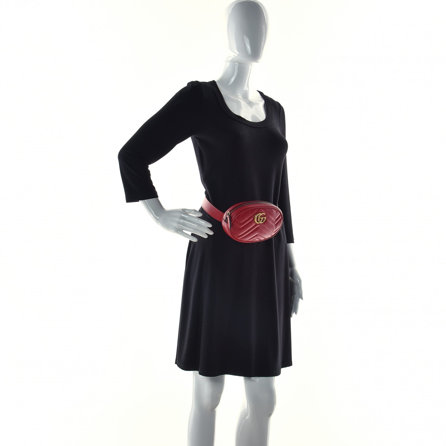Gucci Calfskin Matelasse GG Marmont Belt Bag 75 30 Hibiscus Red 2 of 14