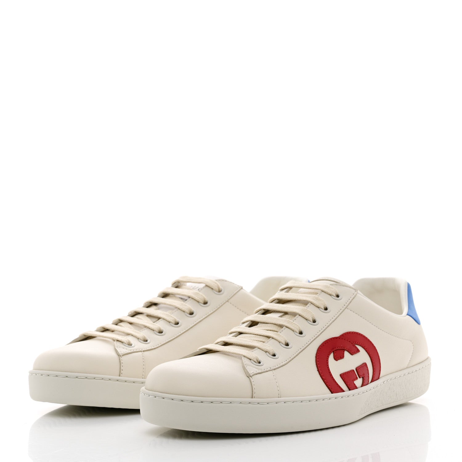 Gucci Calfskin Nubuck Interlocking G Mens New Ace Sneakers 11.5 New Mystic White Hibiscus Red Bright Splash 3 of 9