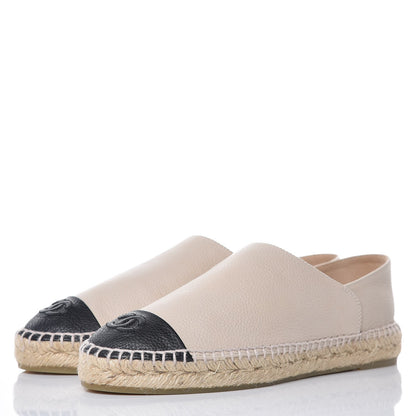 Chanel Grained Calfskin CC Espadrilles 39 Beige Black 3 of 10