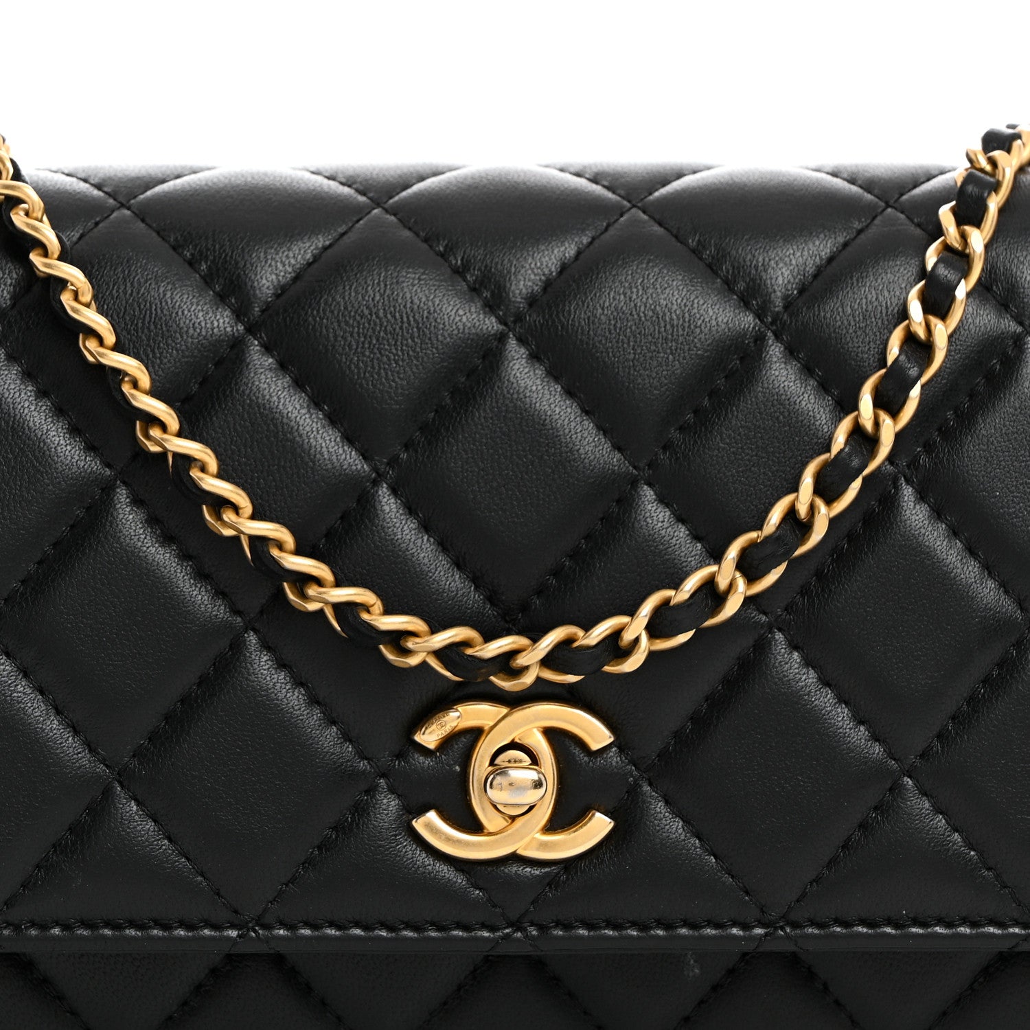 Chanel Lambskin Quilted CC Pearl Crush Wallet on Chain WOC Black 9 of 11