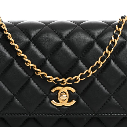 Chanel Lambskin Quilted CC Pearl Crush Wallet on Chain WOC Black 9 of 11