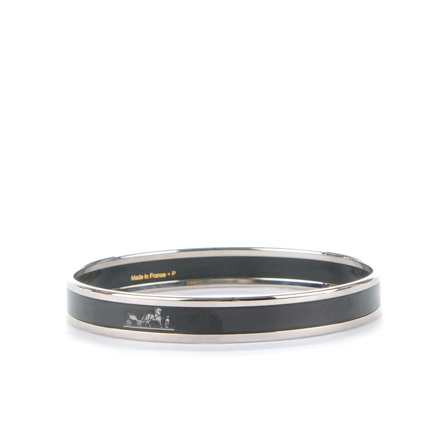 Hermes Enamel Printed Narrow Caleche Bracelet 65 Black 3 of 5