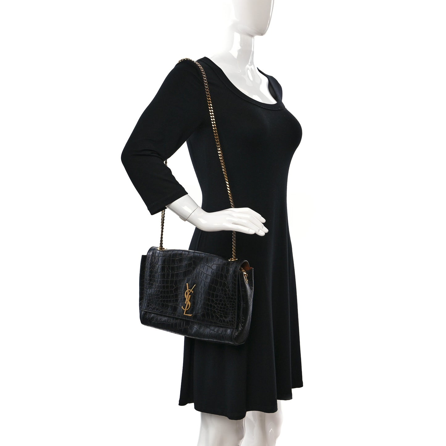 Calfskin Crocodile Embossed Suede Medium Reversible Monogram Kate Satchel Military Taupe