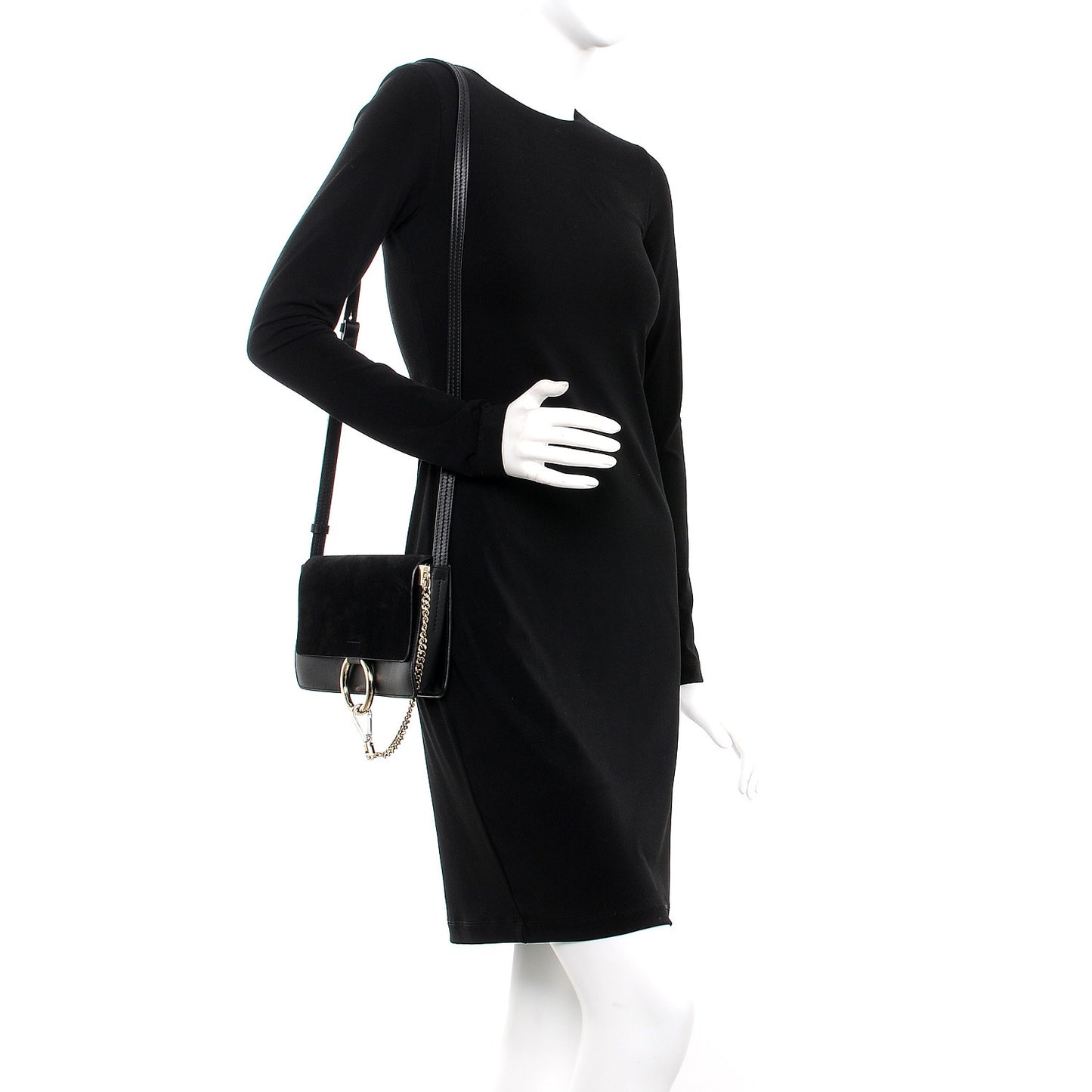 Suede Calfskin Small Faye Shoulder Bag Black