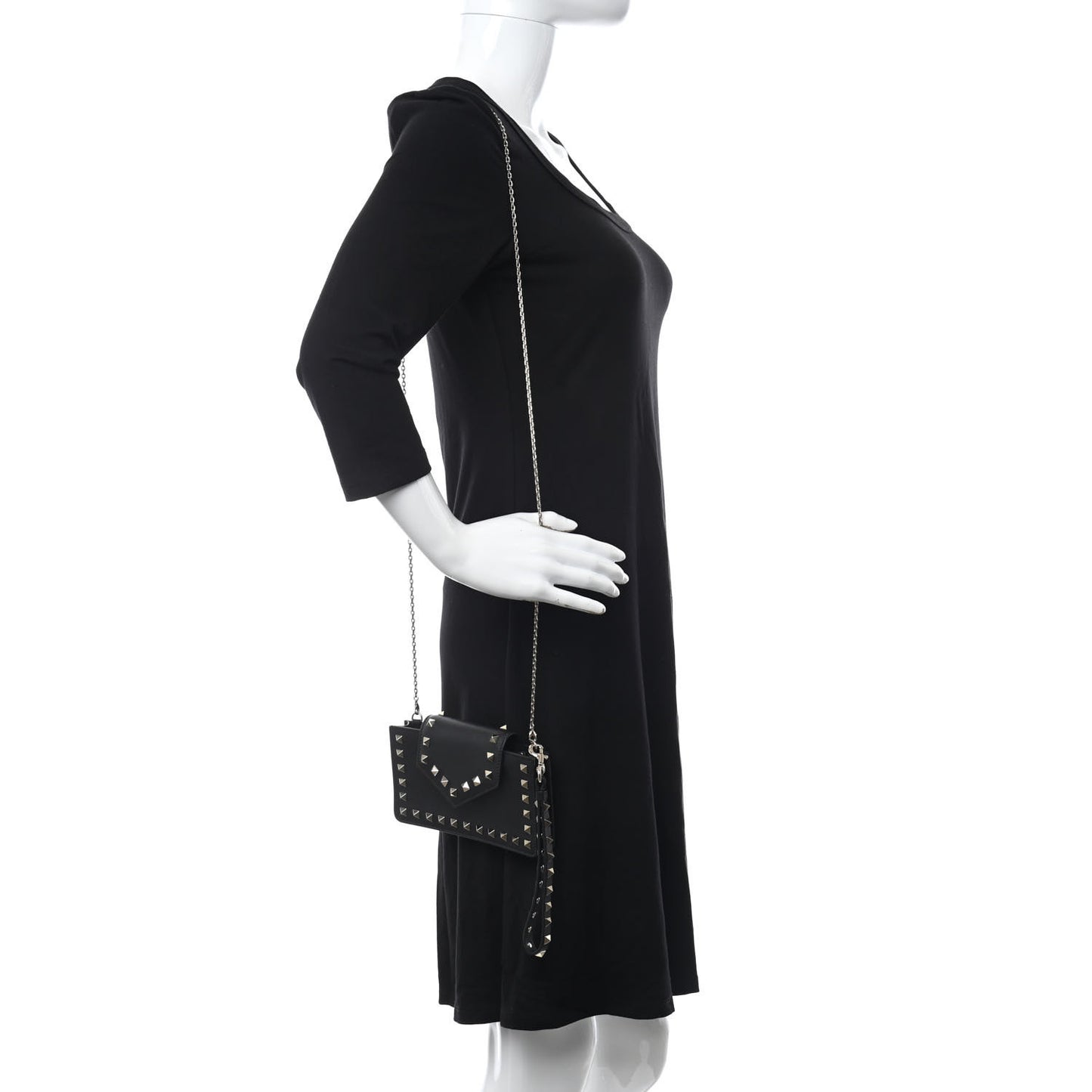 Calfskin Rockstud Phone Case With Chain Black
