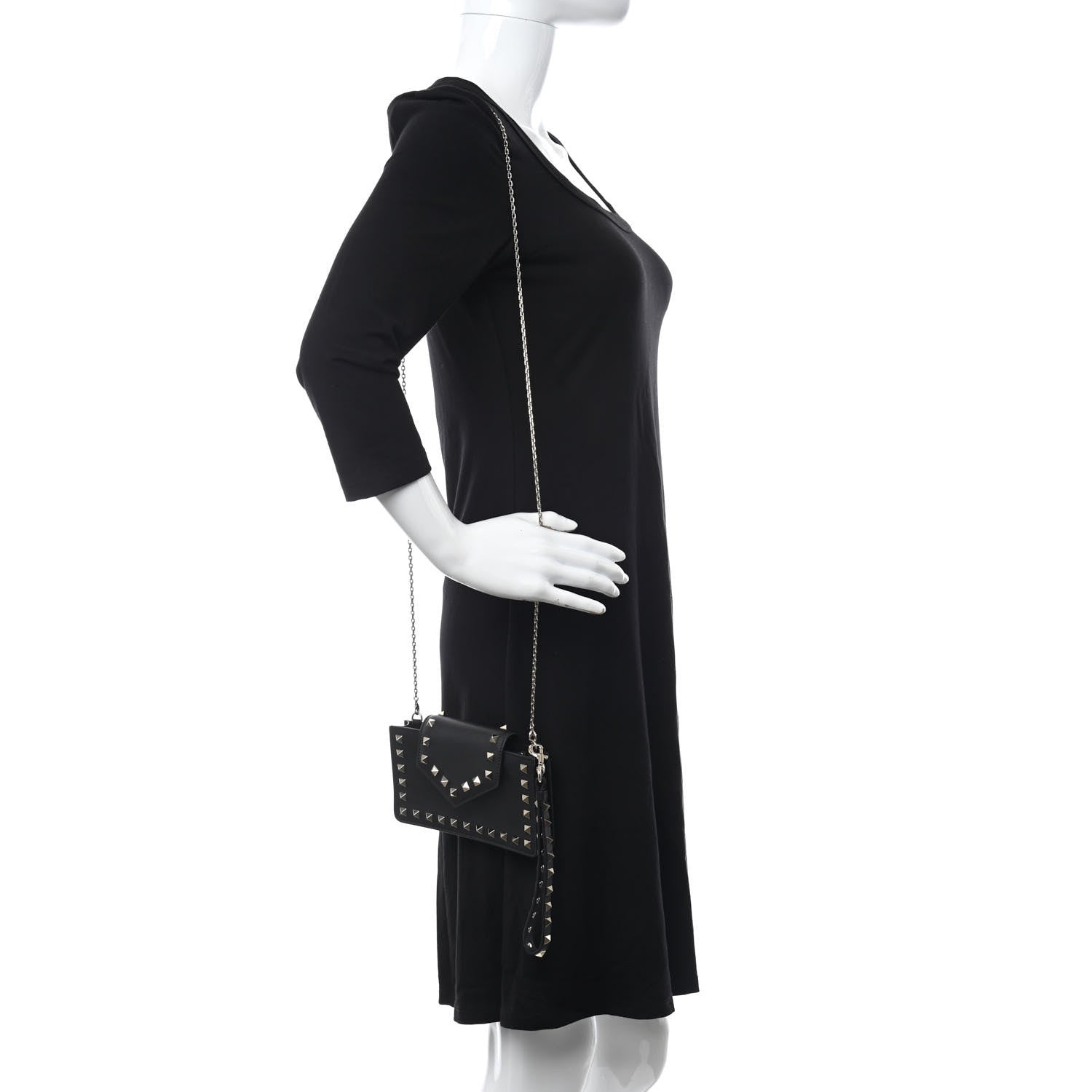 Valentino Garavani Calfskin Rockstud Phone Case With Chain Black 3 of 25