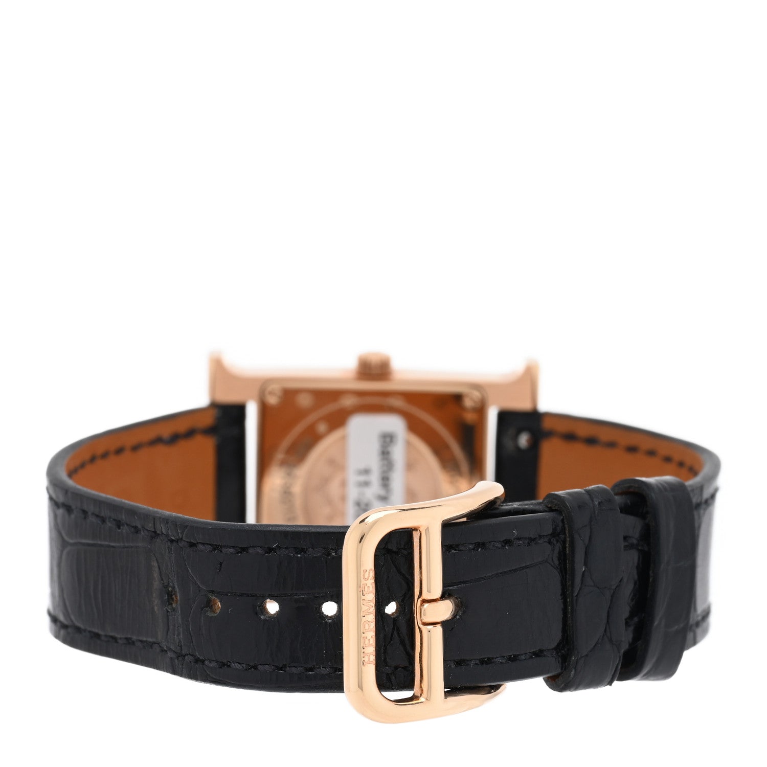 Hermes 18K Rose Gold Alligator Diamond Bezel Mother of Pearl 21mm Heure H Hour Quartz Watch Noir 3 of 5