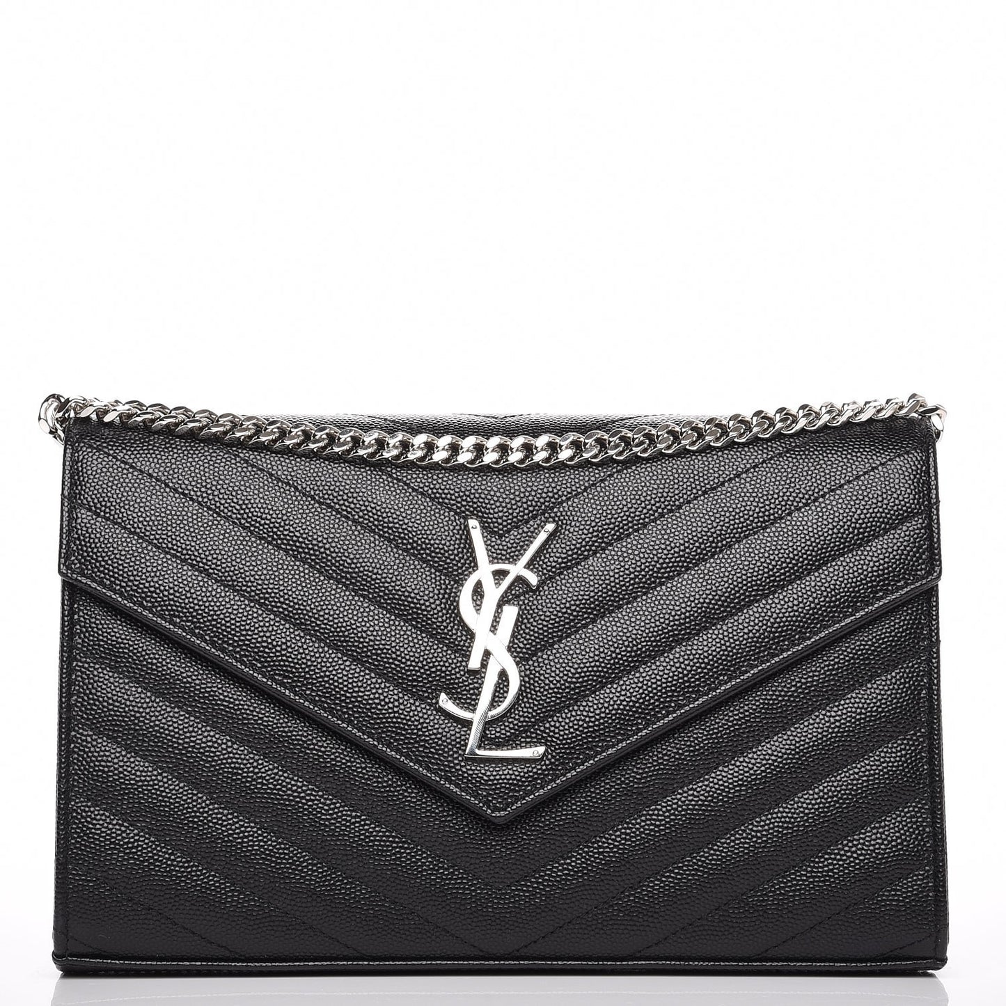 Grain De Poudre Matelasse Chevron Medium Monogram Chain Wallet Black