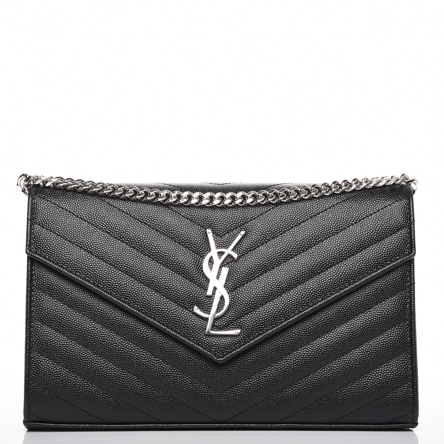 Saint Laurent Grain De Poudre Matelasse Chevron Medium Monogram Chain Wallet Black 1 of 6