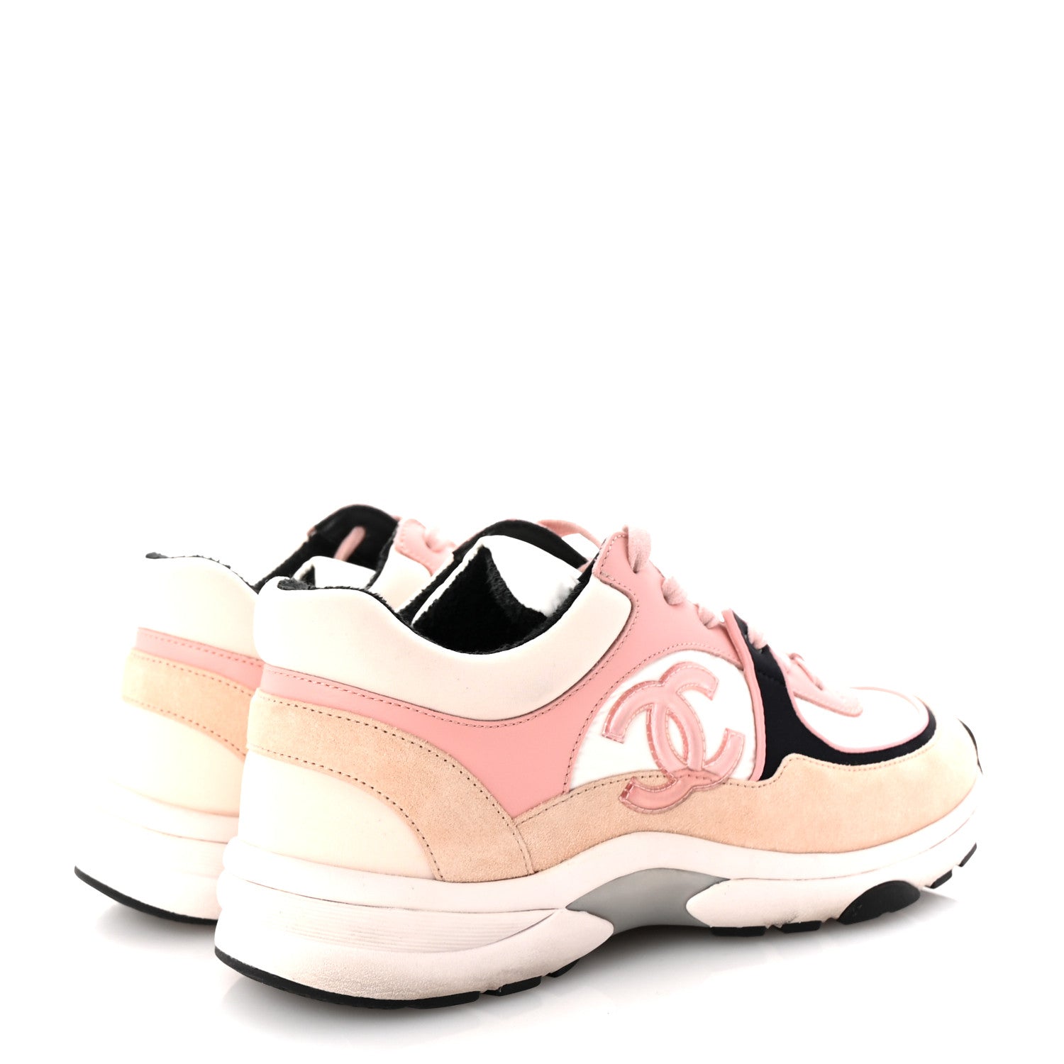 Chanel Nylon Lambskin Suede Calfskin CC Sneakers 40 Pink White Black 5 of 10