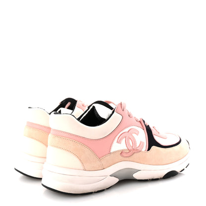 Chanel Nylon Lambskin Suede Calfskin CC Sneakers 40 Pink White Black 5 of 10