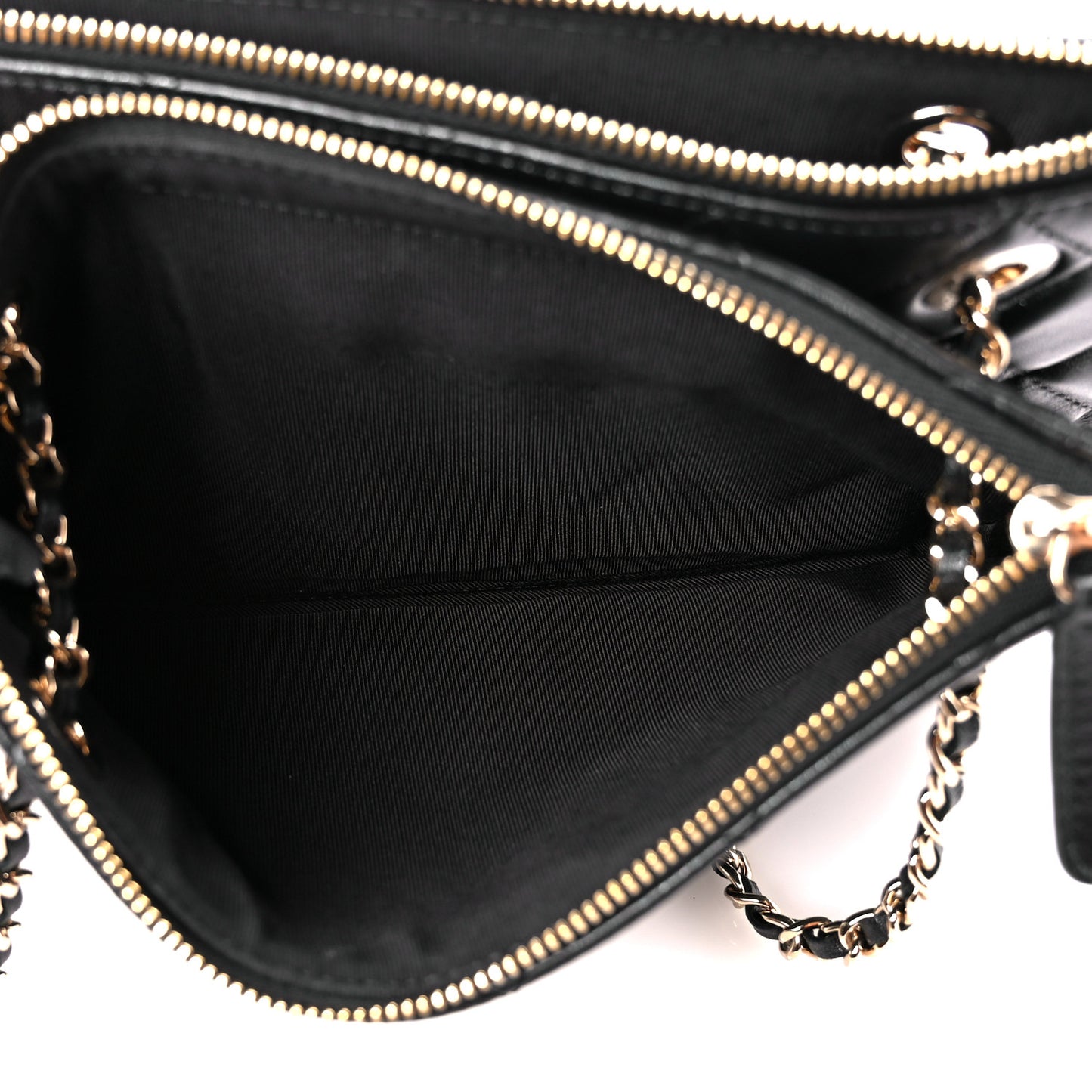 Shiny Lambskin Quilted Medium Double Case With Strap Black