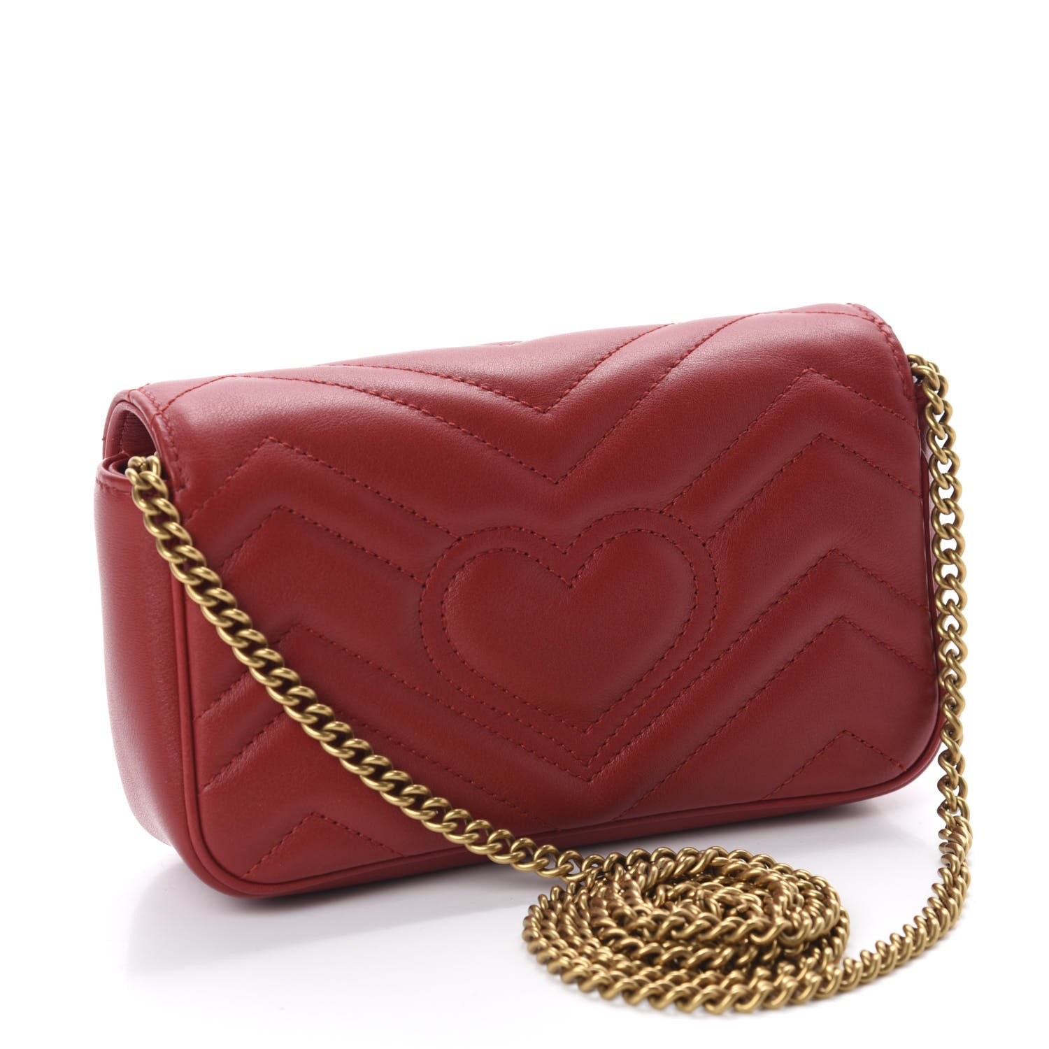 Gucci Calfskin Matelasse Super Mini GG Marmont Shoulder Bag Hibiscus Red 3 of 10