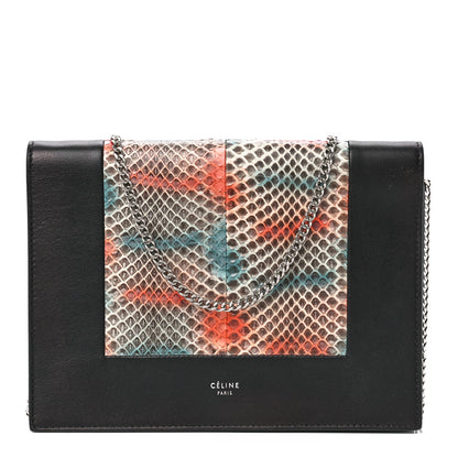 Celine Snakeskin Smooth Lambskin Frame Evening Chain Clutch Black Multicolor 1 of 10
