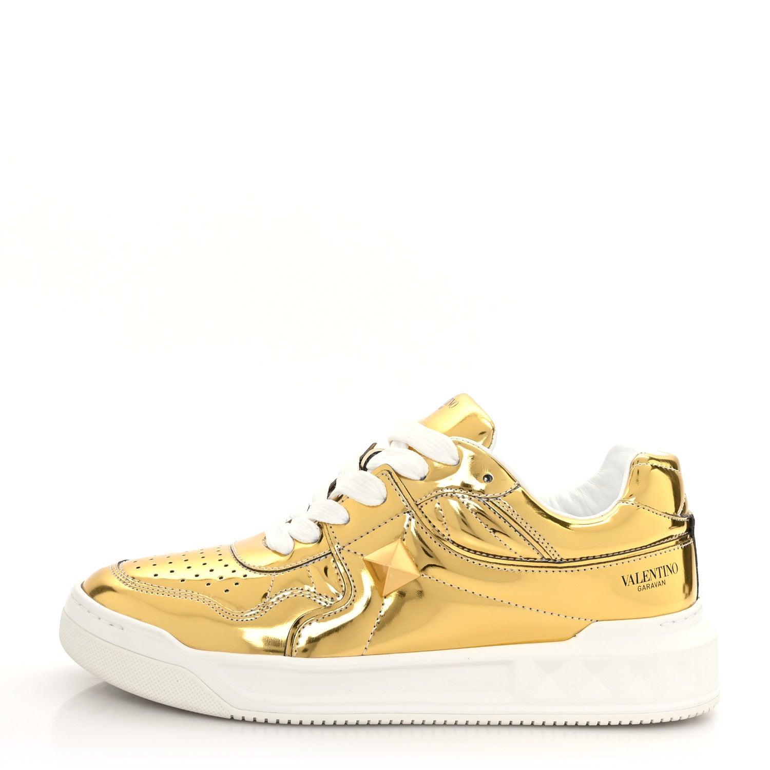 Valentino Garavani Patent Womens One Stud Low Top Sneakers 39.5 Antique Brass 1 of 8
