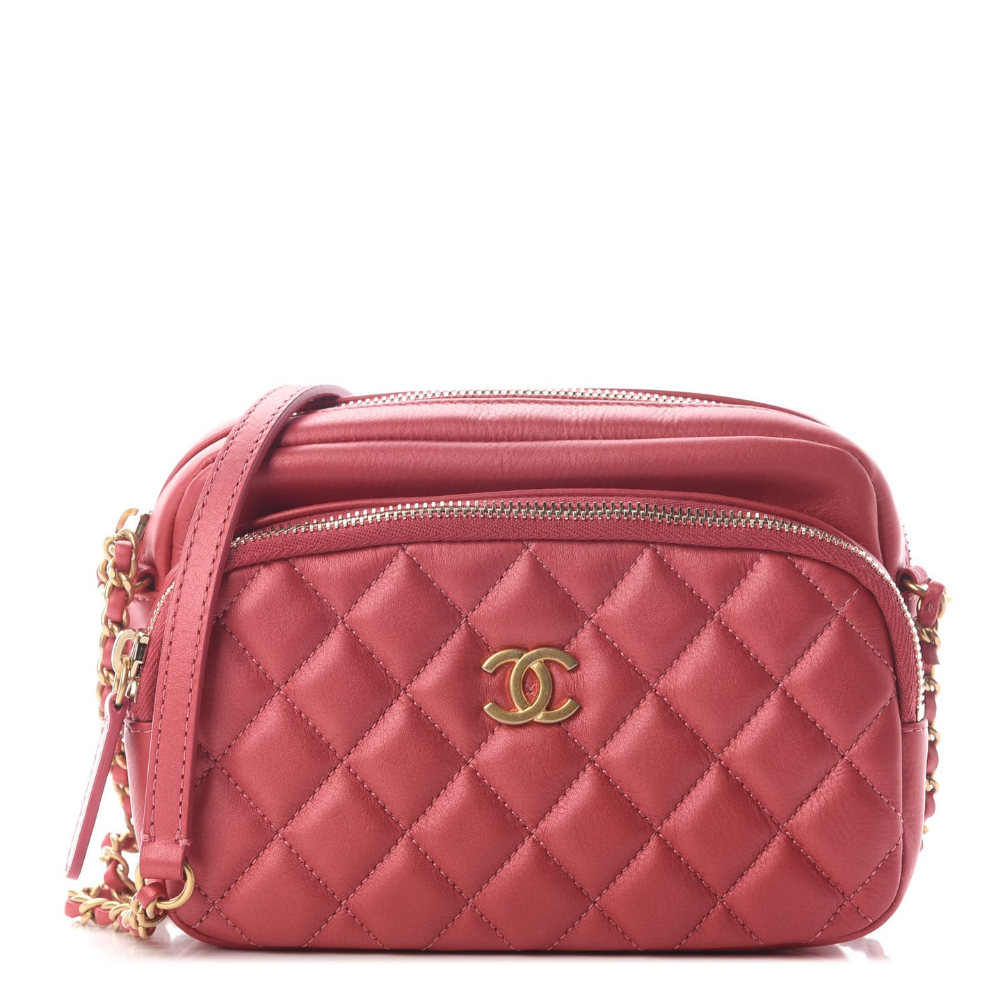 Calfskin Quilted Day Trips Camera Case Pink