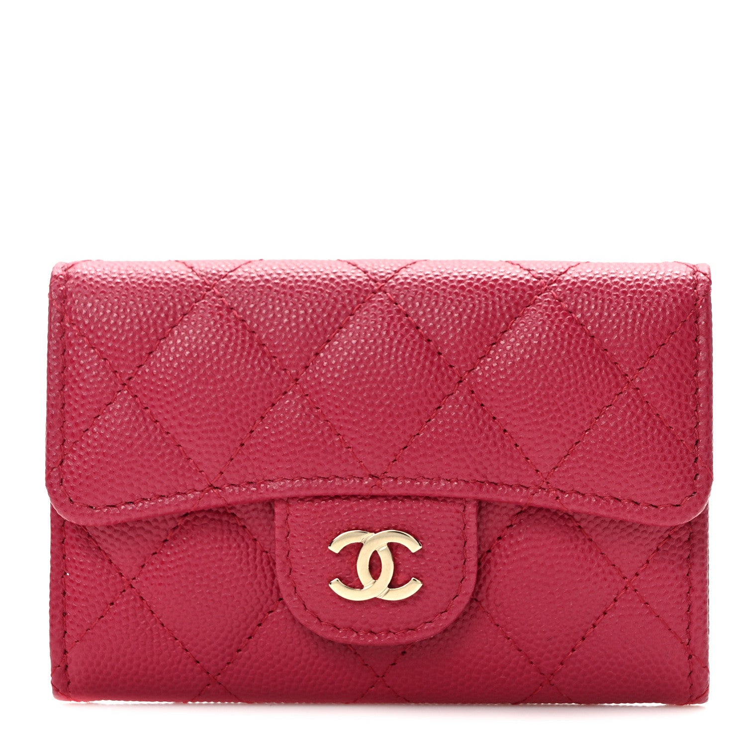 Chanel Caviar Quilted Flap Card Holder Wallet Dark Pink 1 of 8