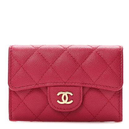 Chanel Caviar Quilted Flap Card Holder Wallet Dark Pink 1 of 8