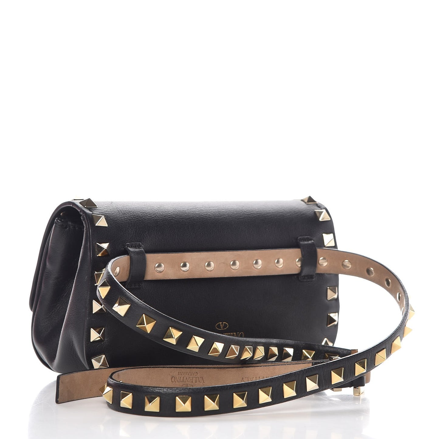 Calfskin Rockstud Belt Bag Black