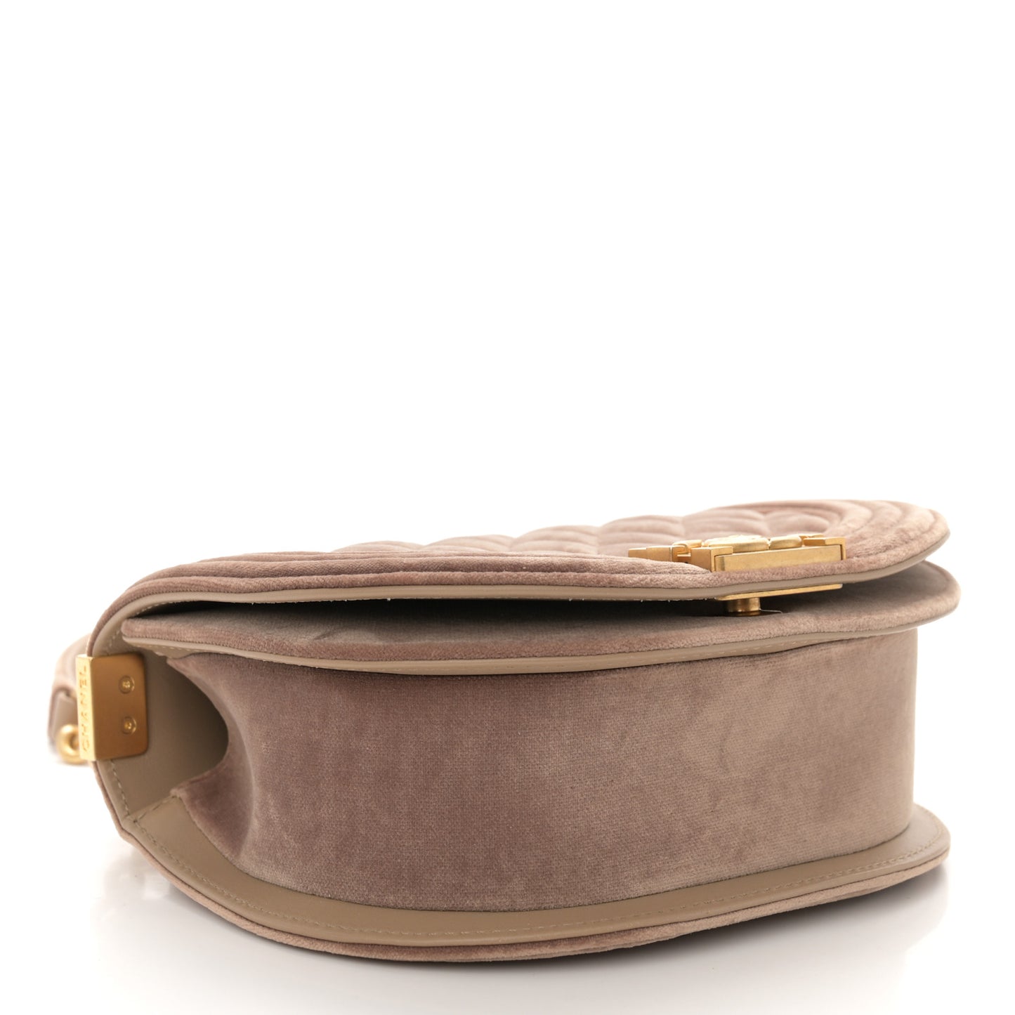 Velvet Quilted Small Boy Messenger Bag Beige