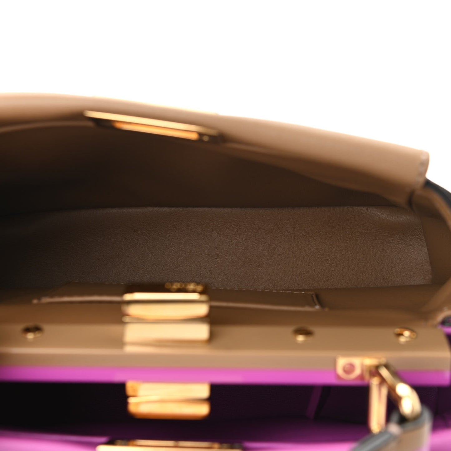 Vitello Seta Nappa Plexiglass Bi-Color Mini Peekaboo Iconic Satchel Bouganville Sand