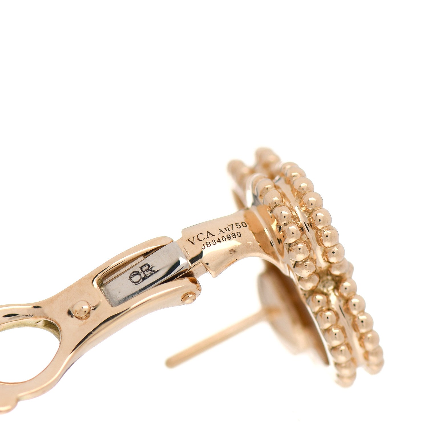 Van Cleef & Arpels 18K Yellow Gold Mother of Pearl Vintage Alhambra Earrings 4 of 5