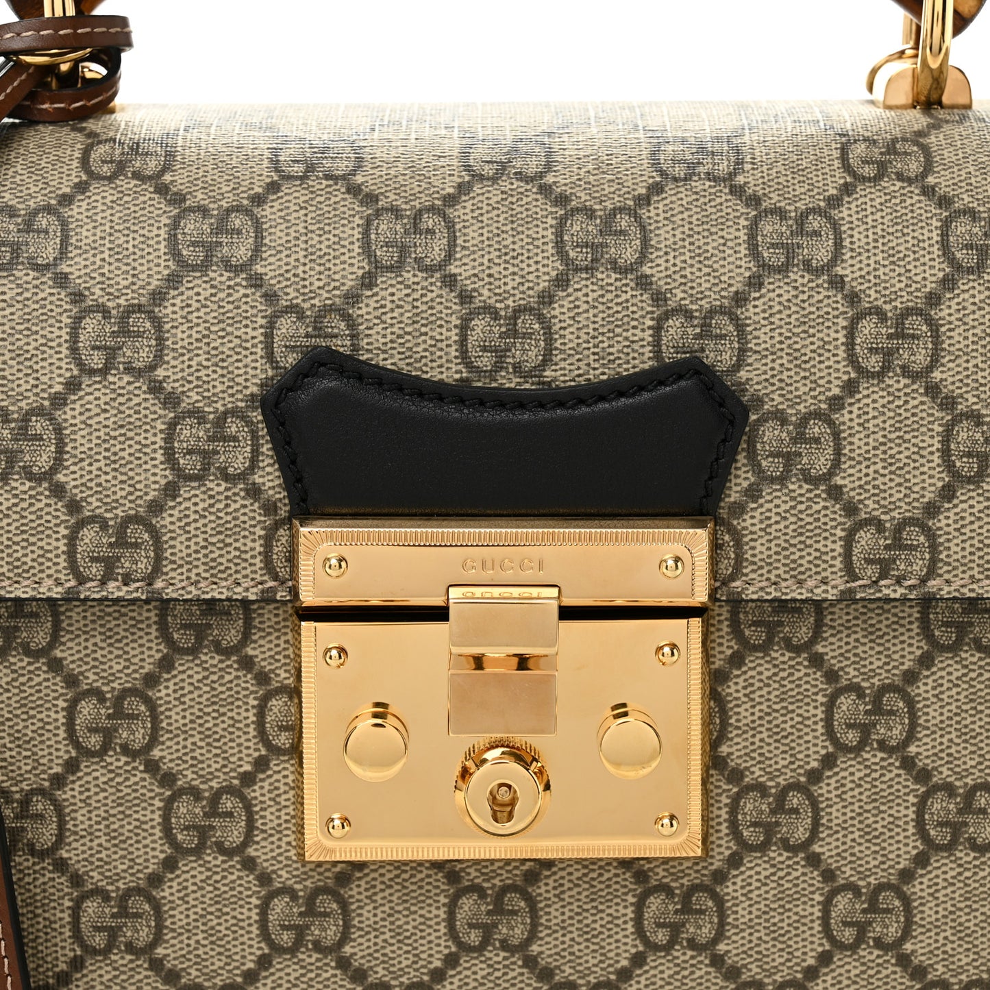 GG Supreme Monogram Small Padlock Bamboo Shoulder Bag Beige Black Cuir