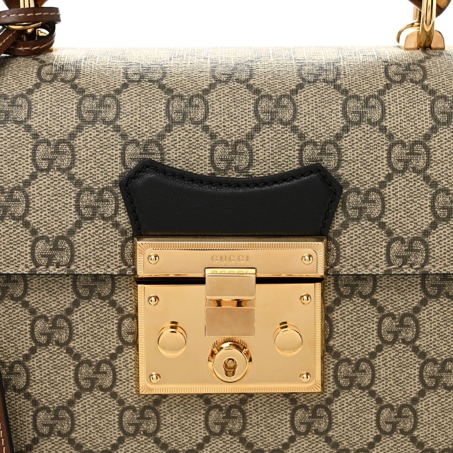 Gucci GG Supreme Monogram Small Padlock Bamboo Shoulder Bag Beige Black Cuir 8 of 11