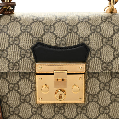 Gucci GG Supreme Monogram Small Padlock Bamboo Shoulder Bag Beige Black Cuir 8 of 11