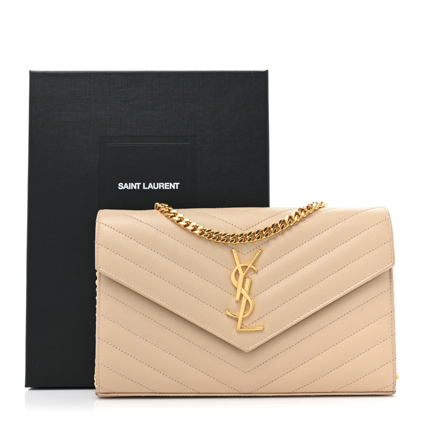 Grain De Poudre Matelasse Chevron Monogram Chain Wallet Dark Beige