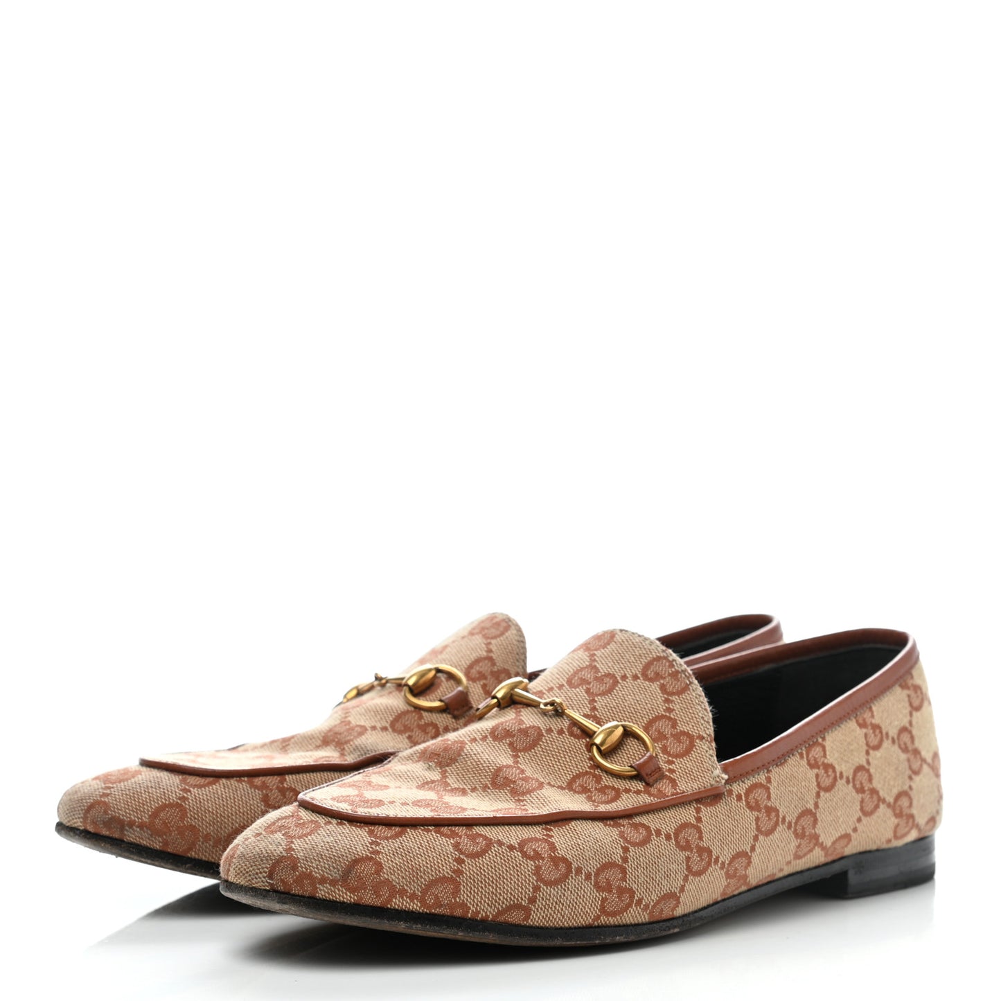 Canvas GG Monogram Horsebit Womens Jordaan Loafers 39.5 Beige Ruggine Rust