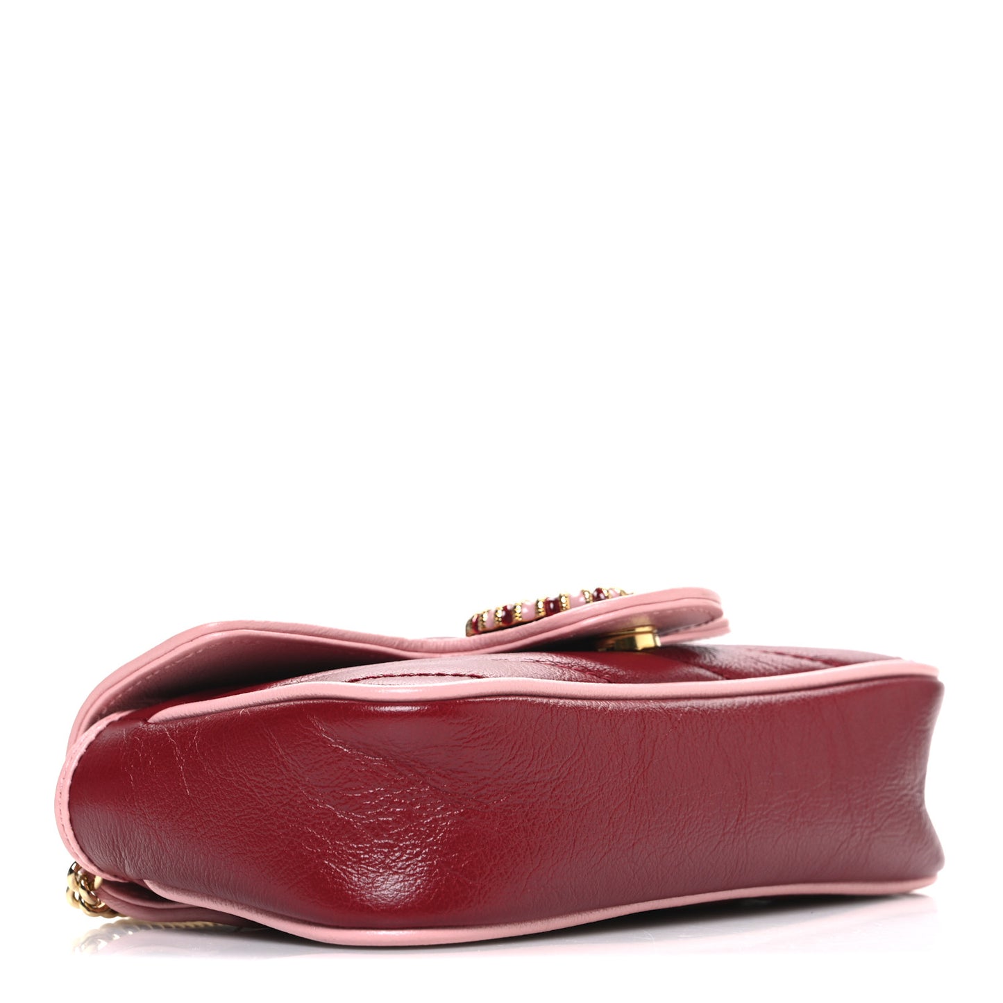 Azalea Calfskin Enamel Matelasse Diagonal Super Mini Torchon GG Marmont Shoulder Bag New Cherry Red Wild Rose