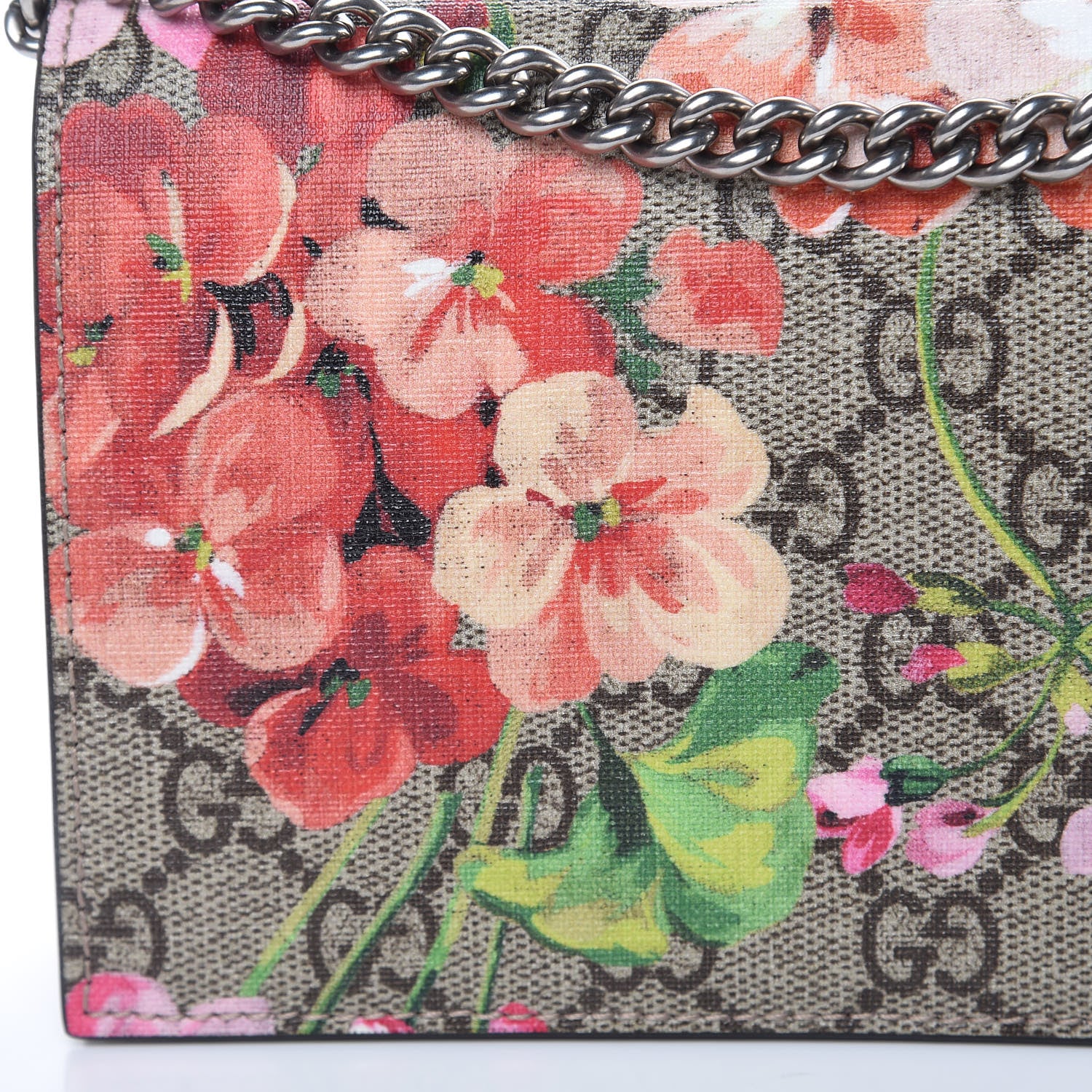 Gucci GG Supreme Monogram Blooms Chain Wallet Beige Multicolor Dry Rose 9 of 11