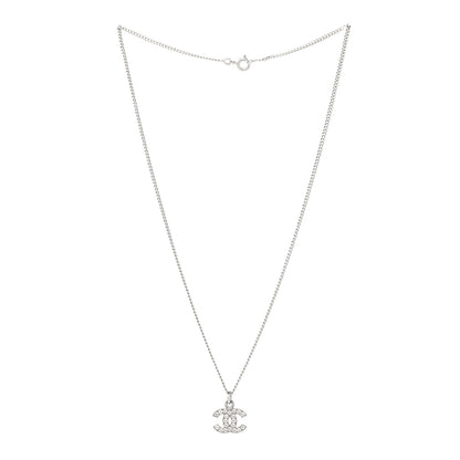 Chanel Crystal CC Pendant Necklace Silver 3 of 5