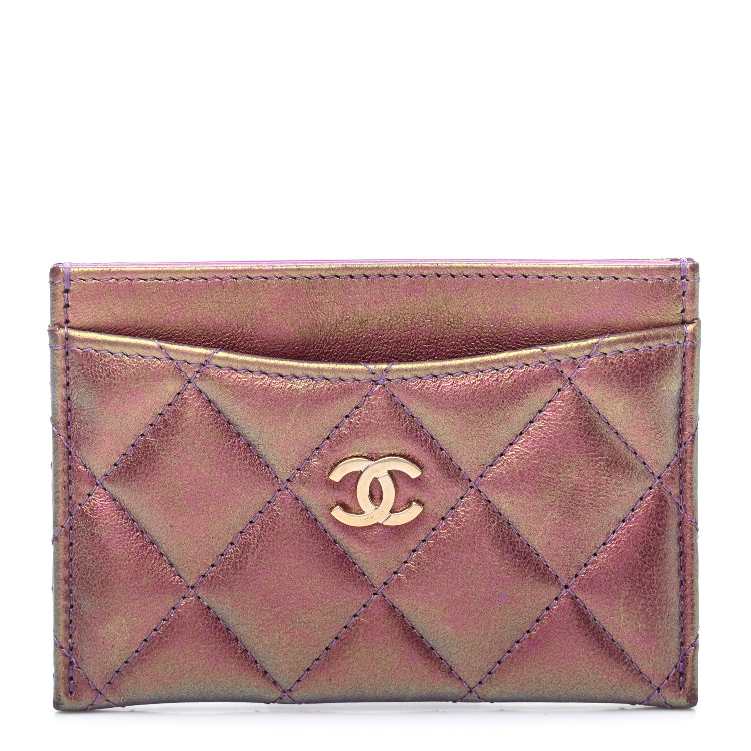 Chanel Iridescent Lambskin Quilted Card Holder Purple 1 of 24