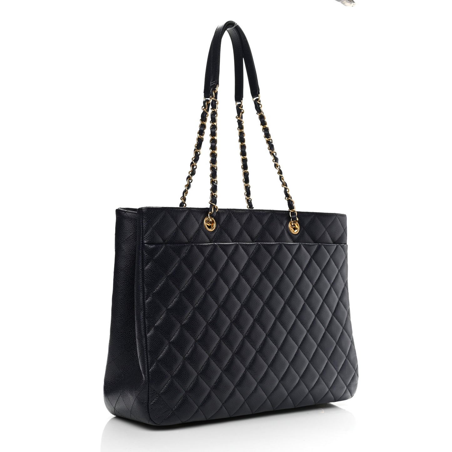 Caviar Quilted Large CC Shopping Tote Navy
