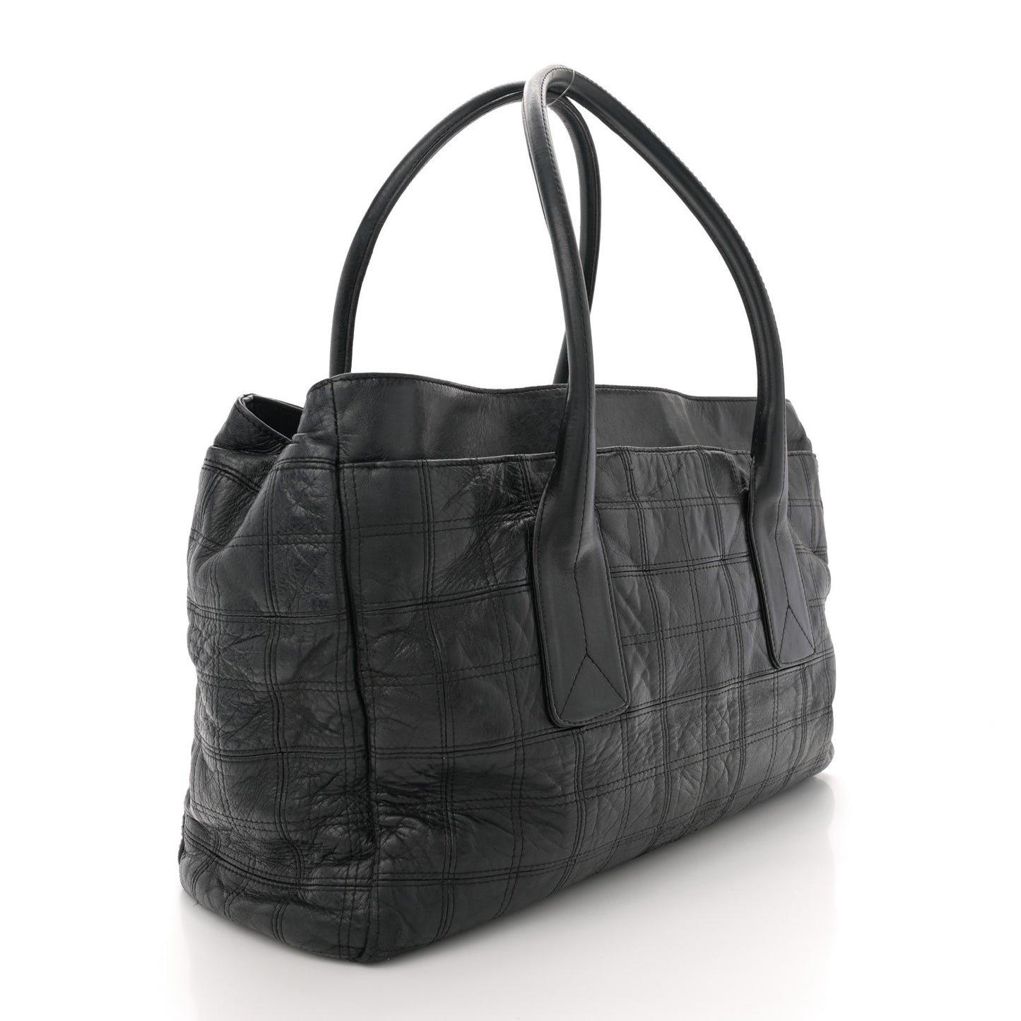 Lambskin Square Stitched Lax Large Tote Black
