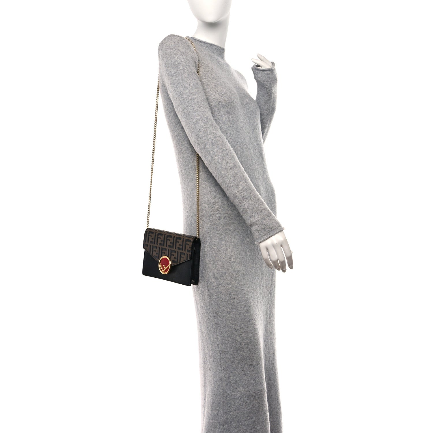 Fendi Vitello Cruise F is Fendi Bi-Color FF 1974 Embossed Medium Envelope Wallet On Chain Black Maya 2 of 10