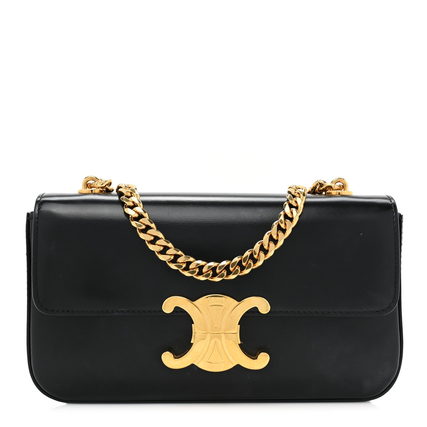 Celine Shiny Calfskin Triomphe Chain Shoulder Bag Black 1 of 12