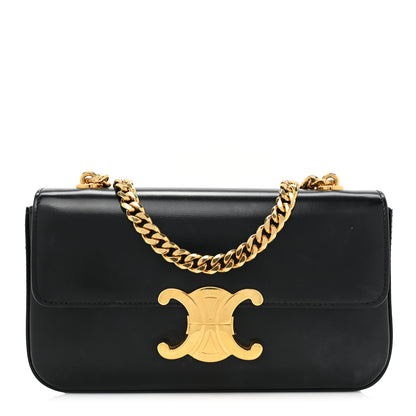 Celine Shiny Calfskin Triomphe Chain Shoulder Bag Black 1 of 12