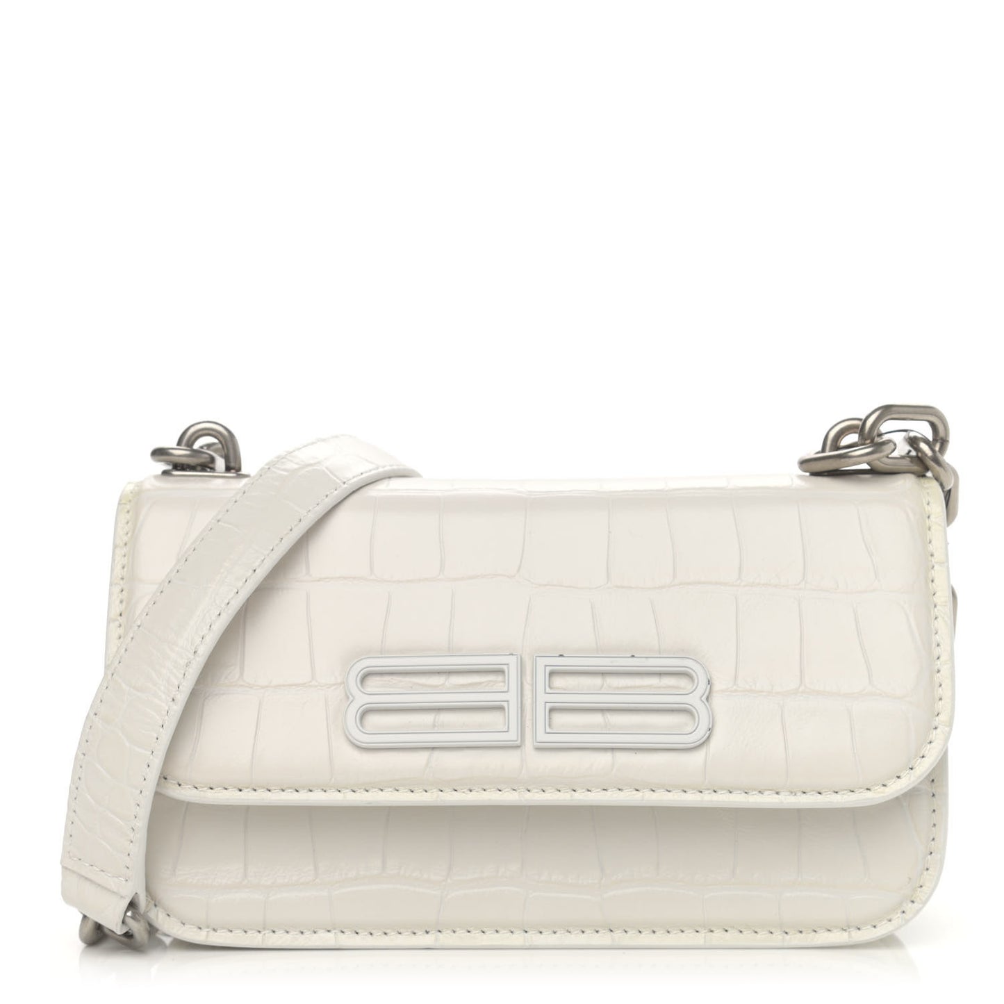 Extra Supple Calfskin Crocodile Embossed Gossip Chain Bag XS White