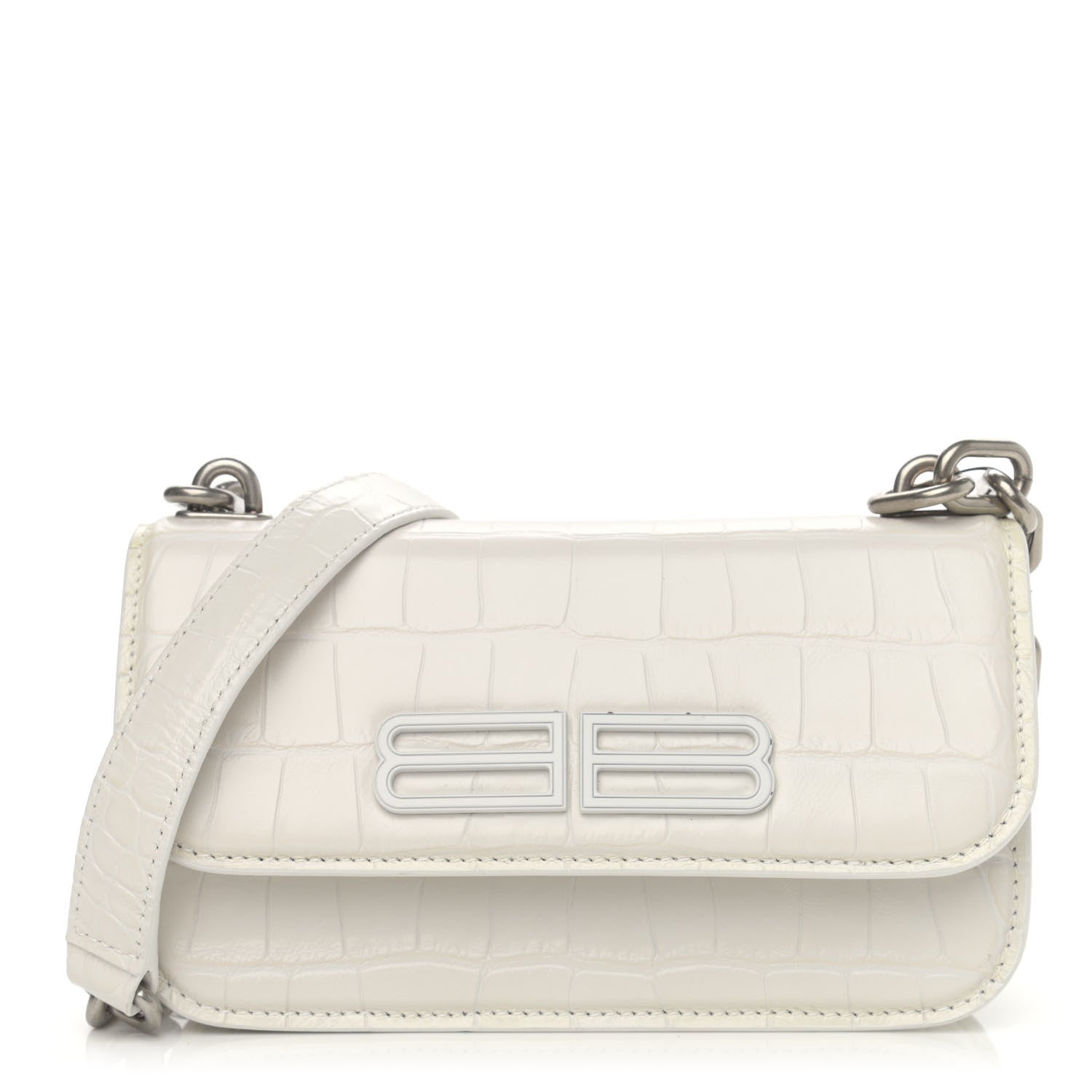 Balenciaga Extra Supple Calfskin Crocodile Embossed Gossip Chain Bag XS White 1 of 13