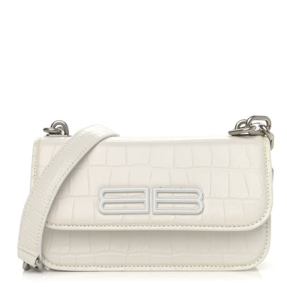 Balenciaga Extra Supple Calfskin Crocodile Embossed Gossip Chain Bag XS White 1 of 13