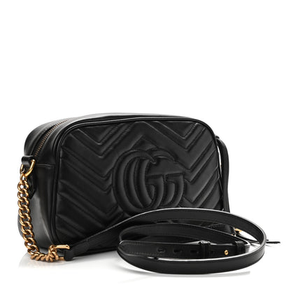 Gucci Calfskin Matelasse Small GG Marmont Chain Shoulder Bag Black 3 of 11