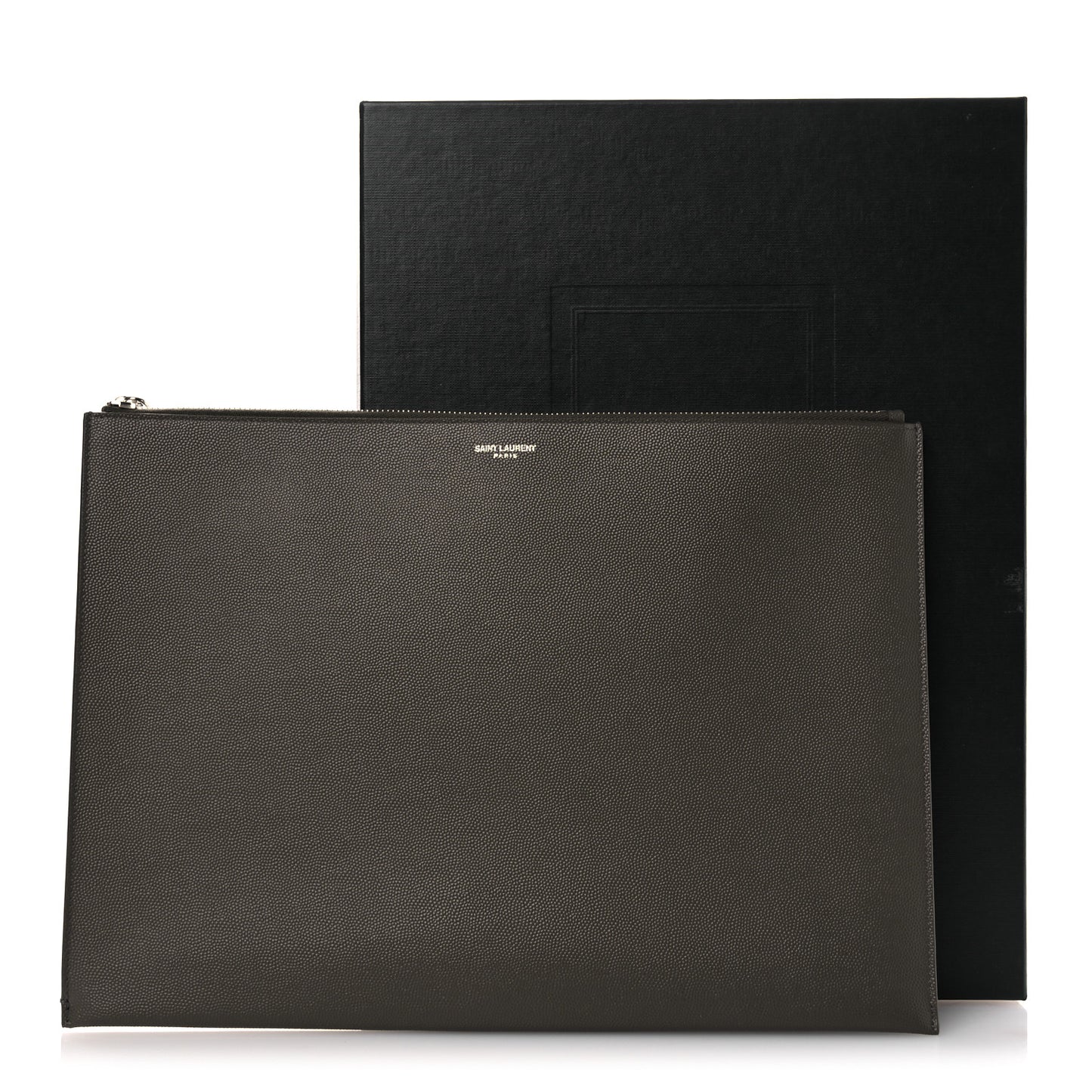 Matte Grain De Poudre Zipped Document Holder Dark Kaki Face
