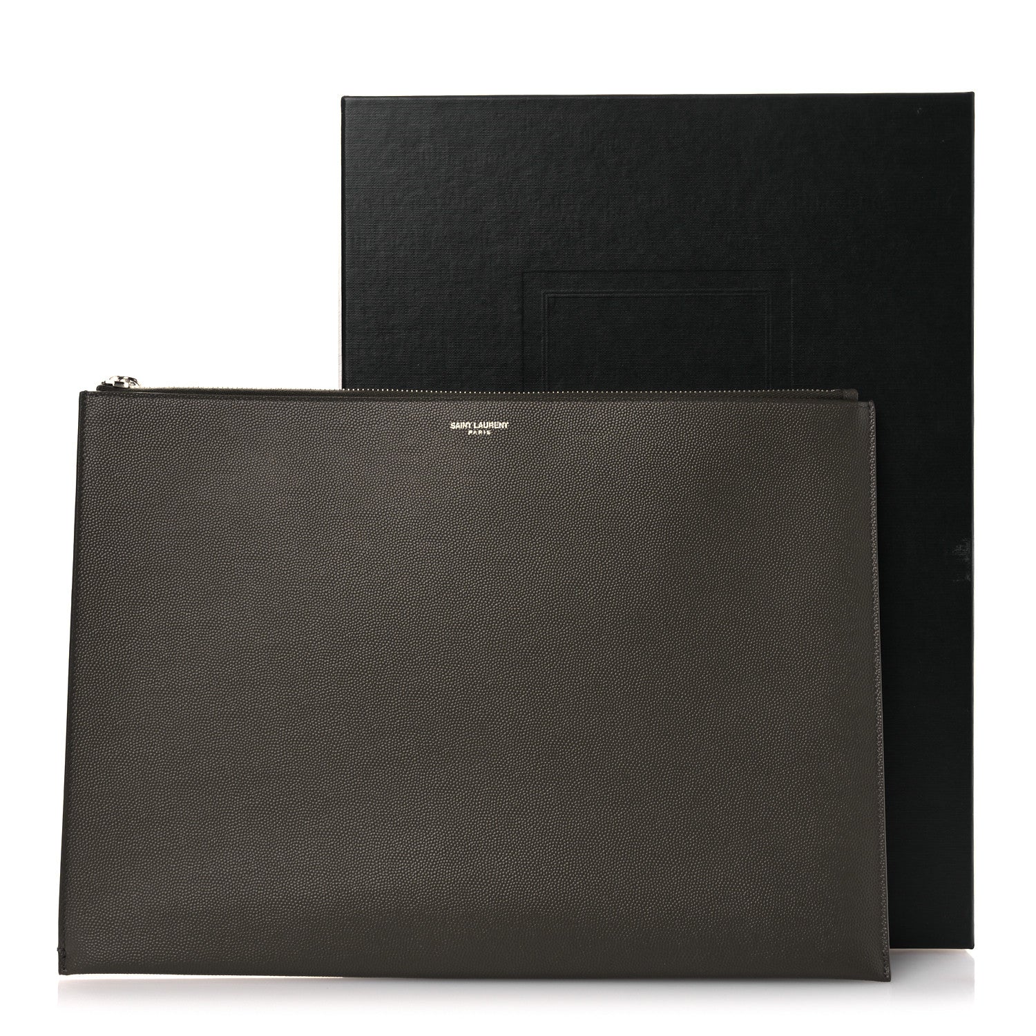Saint Laurent Matte Grain De Poudre Zipped Document Holder Dark Kaki Face 9 of 9