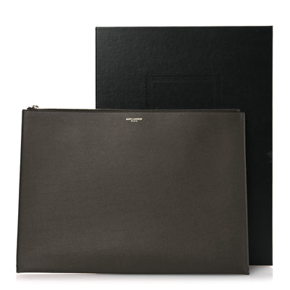 Saint Laurent Matte Grain De Poudre Zipped Document Holder Dark Kaki Face 9 of 9