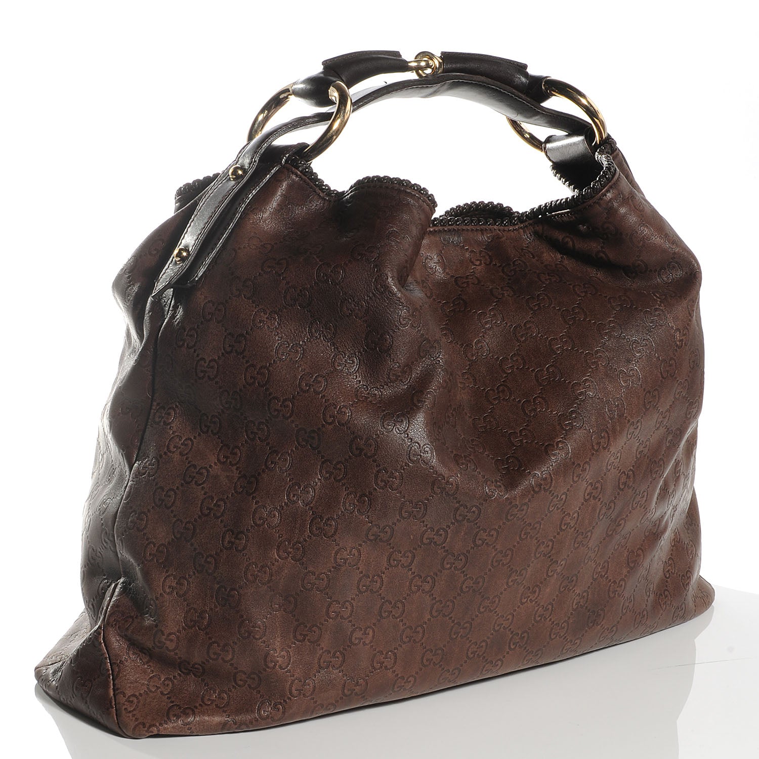 Gucci Guccissima Large Horsebit Chain Hobo Chocolate Brown 3 of 9